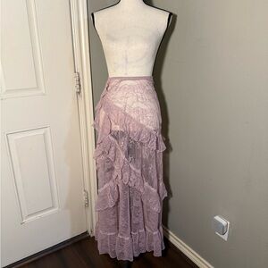 Dolls Kill Asymmetrical Lace Skirt with Ruffles in Mauve Pink